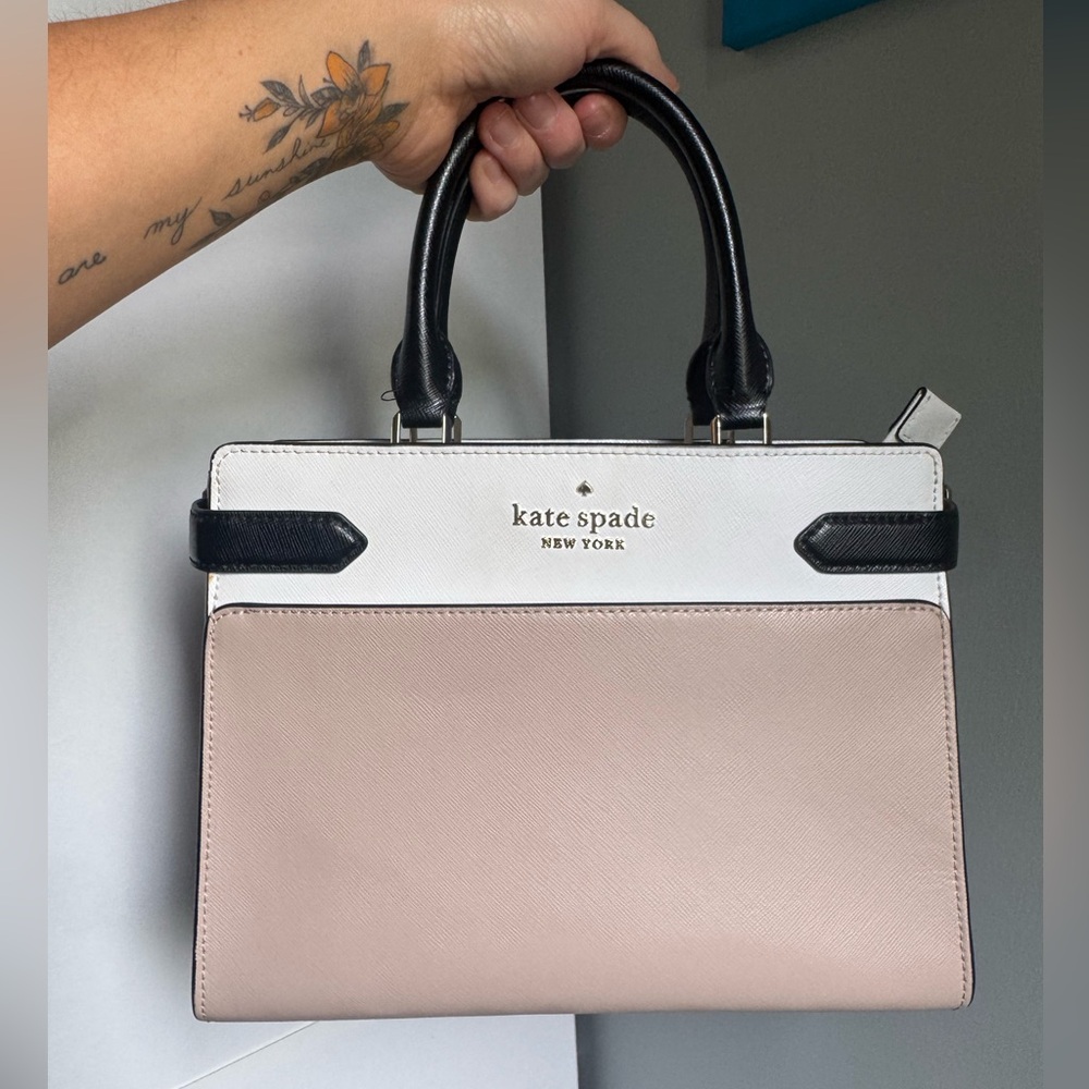 Kate Spade Colorblock Leather Satchel - Toasted Hazelnut/White/Black